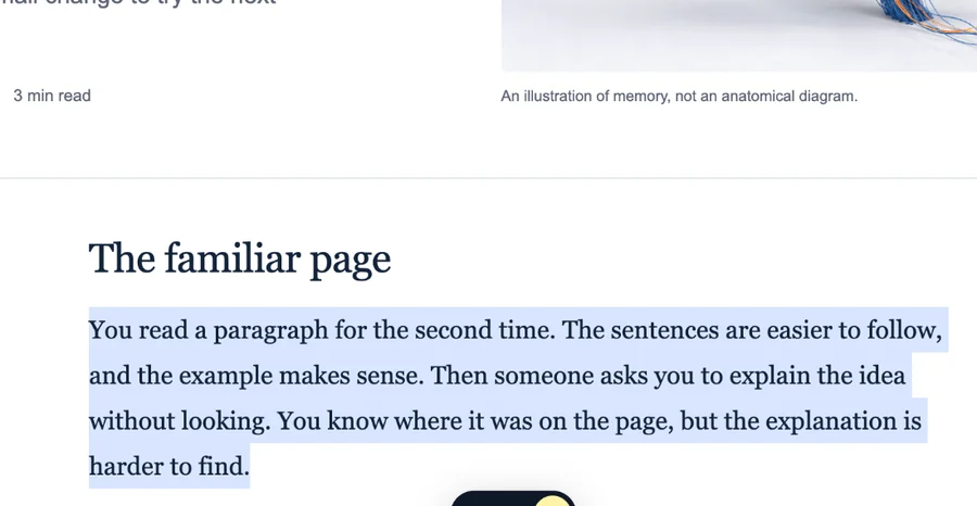 Selected paragraph on a webpage
