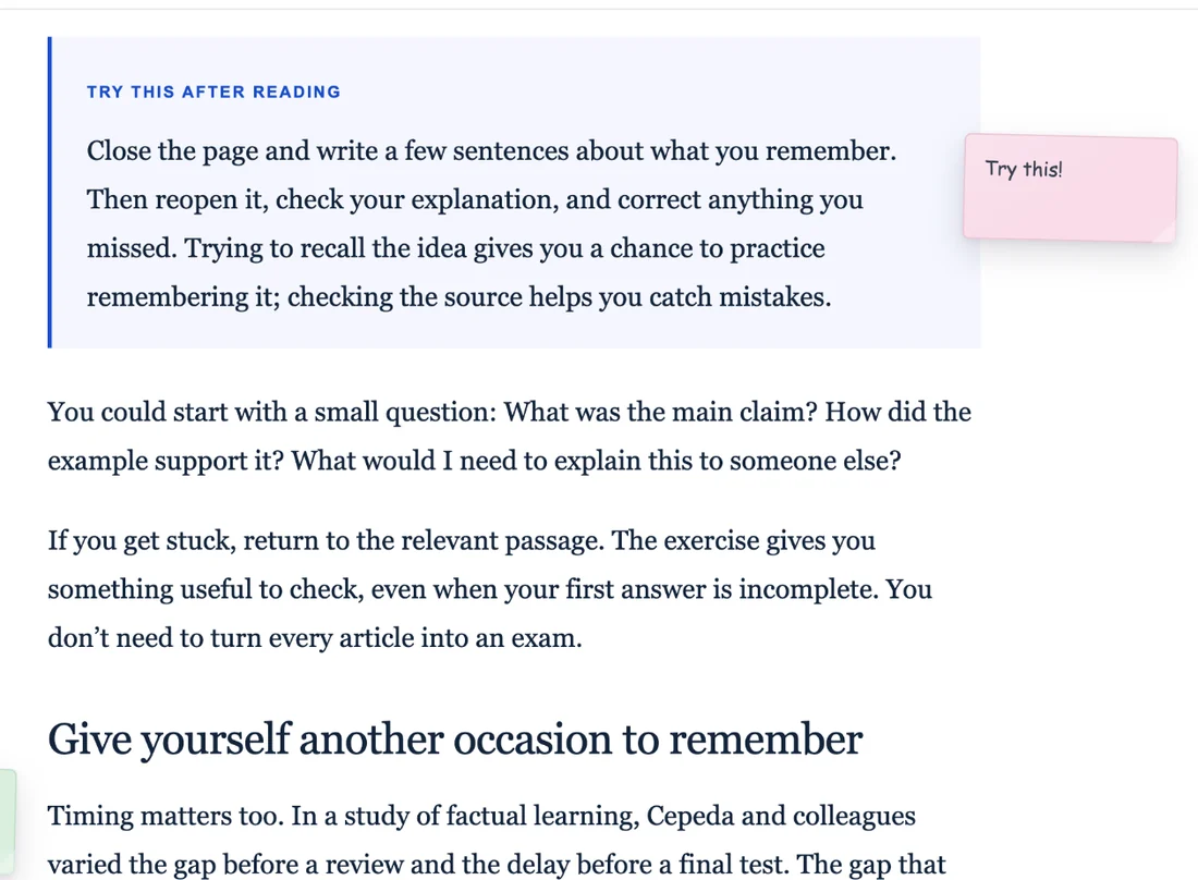 Sticky note placed on a webpage